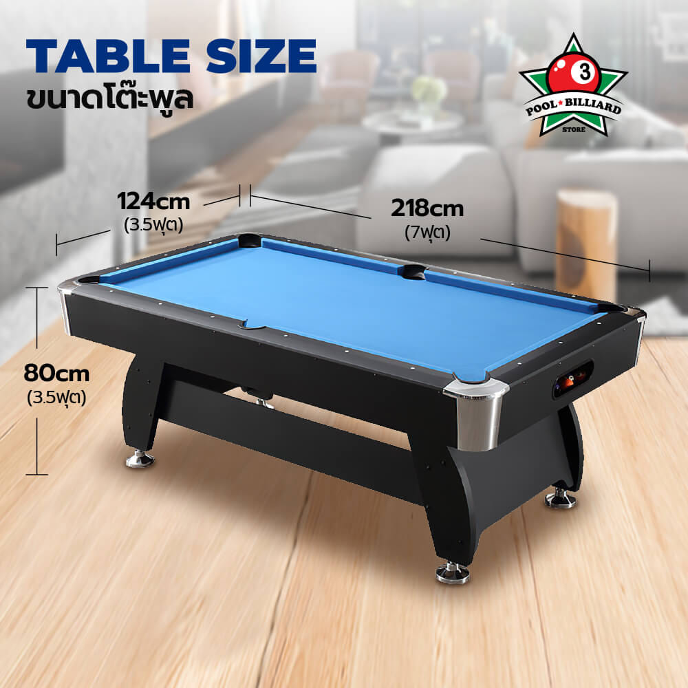 โต๊ะพูล POOL BILLIARD TABLE V.1 อุปกรณ์พร้อมเล่น ขนาด 7ฟุต โต๊ะสีดำสักหลากสีน้ำเงิน_5